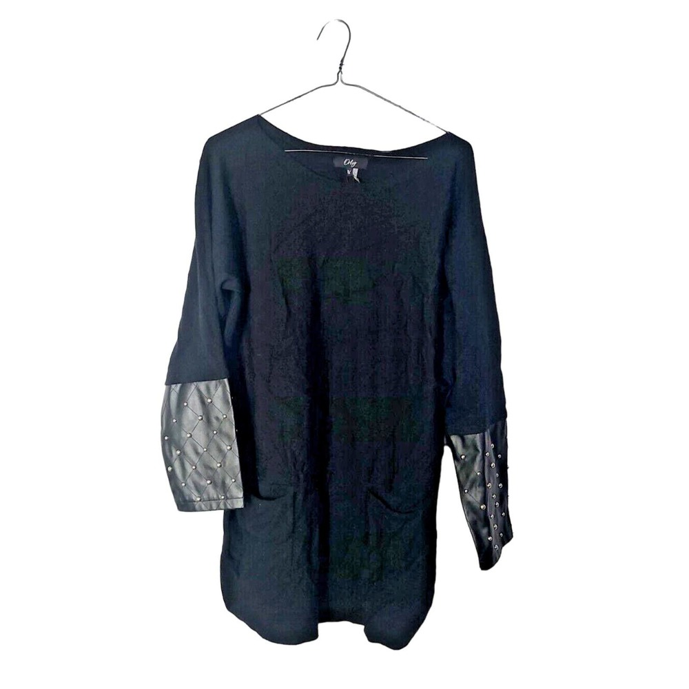 NWT Orly Black Knit Stretch Pocket Studded Long Sleeve Tunic Top Womans‎ Size XL